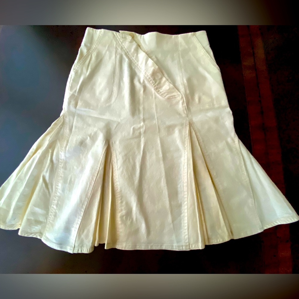 Angela Mêle Milano Made in Italy Women’s Ivory Cotton Button Closure Skirt Sz 44